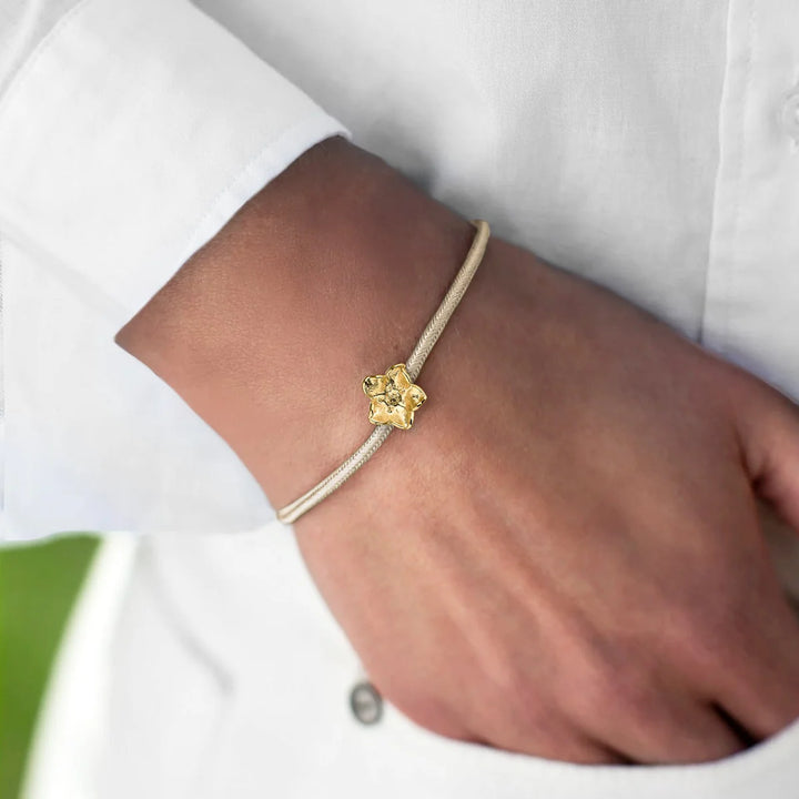 Flora Danica Vergissmeinnicht-Blume Seidenarmband Champagner vergoldet 