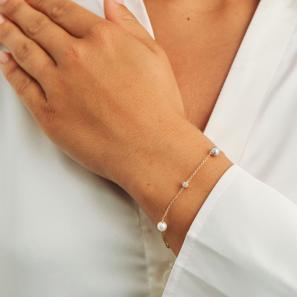 Mads Z Stella Armband in 14 kt. Gold mit Perlen & Zirkonia 
