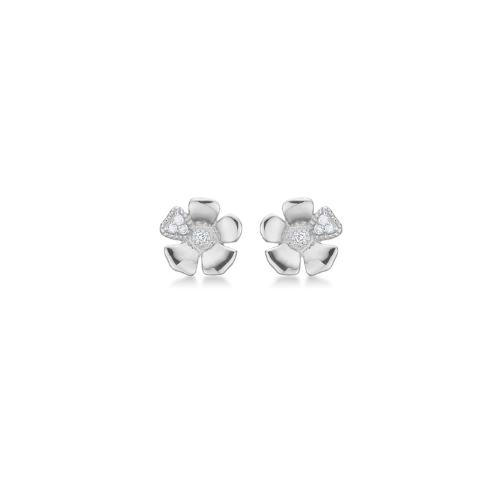 Mads Z Fleur Ohrstecker aus Silber mit weißen Topasen – 7 mm 
