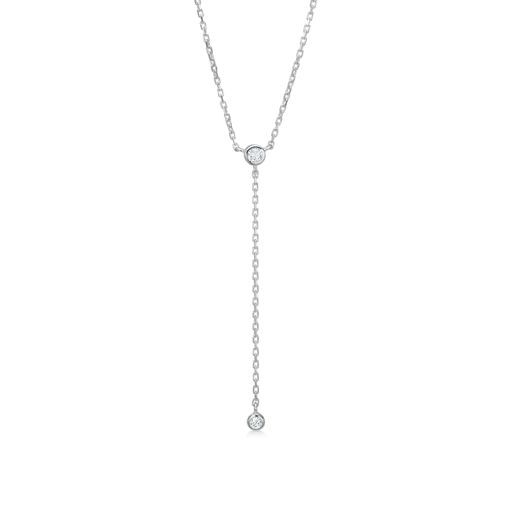 Silberne Halskette mit zwei runden Diamanten, Y-förmiges Design, Gesicht, eleganter Schmuck für Frauen
