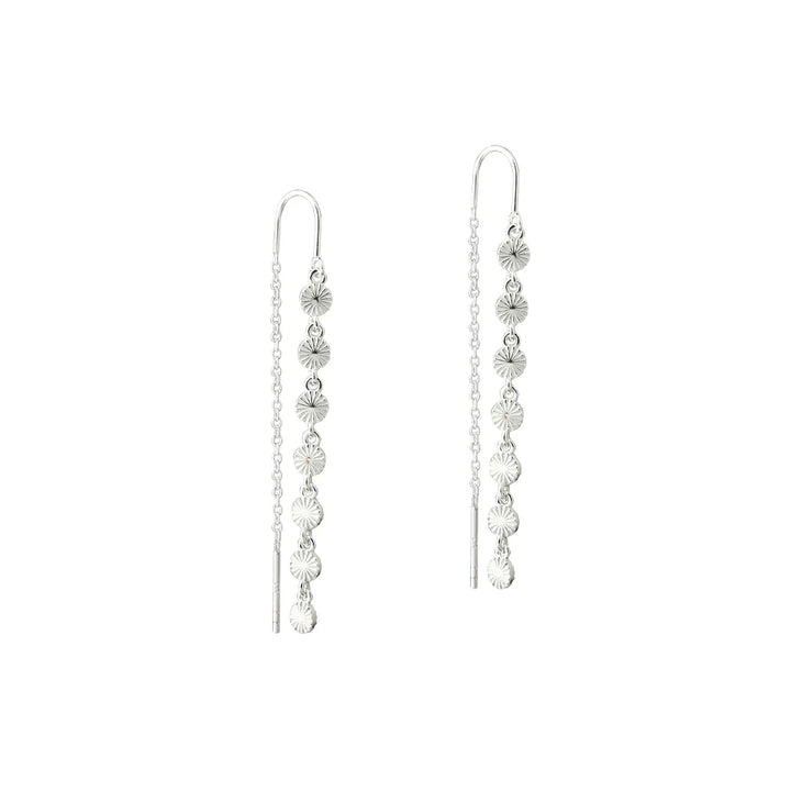 Silberne Ohrringe mit Kette und Scheibenanhänger, vorne, elegantes und stilvolles Design