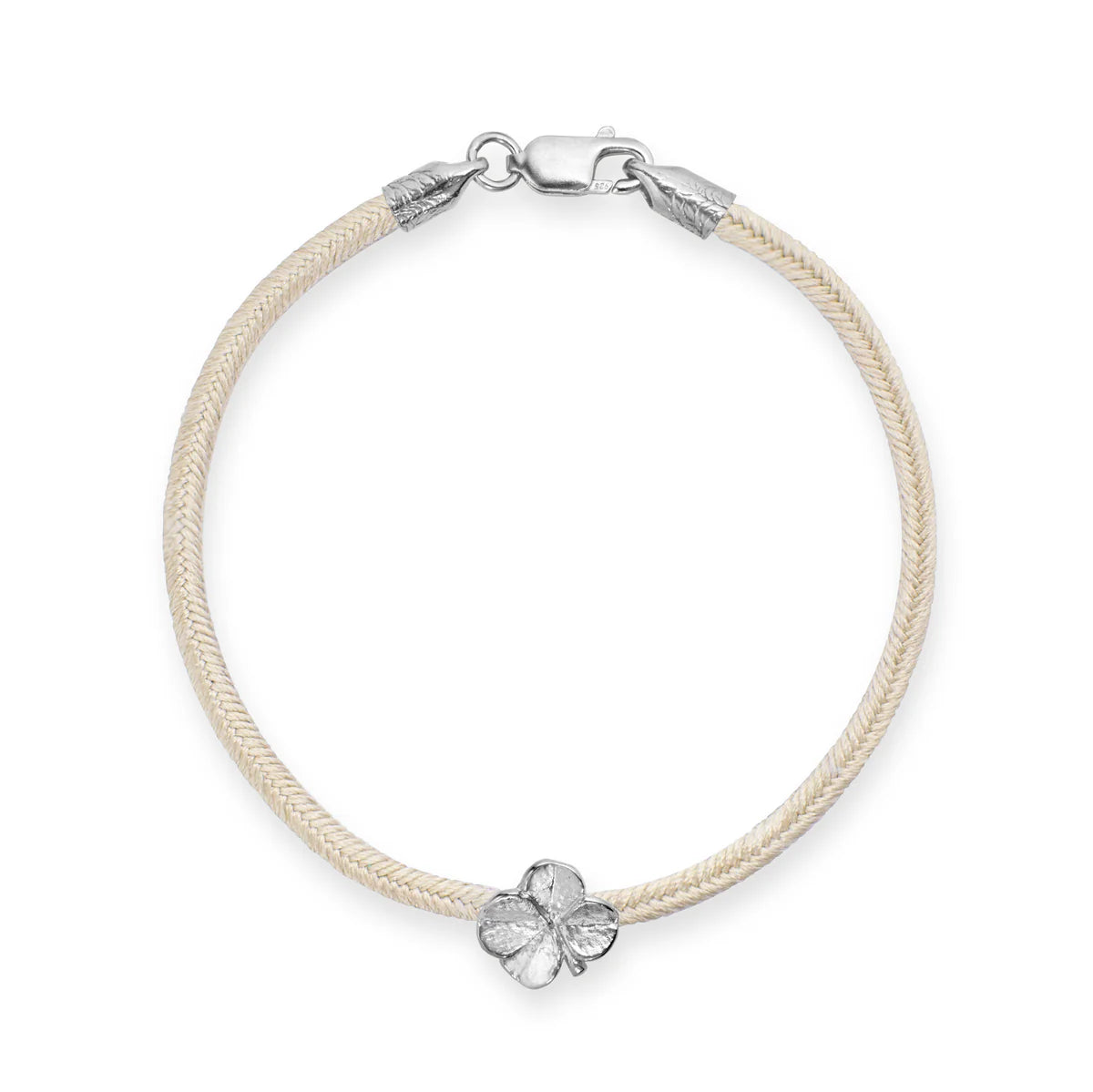 Flora Danica Vierblättriges Kleeblatt-Seidenarmband Champagner - Silber