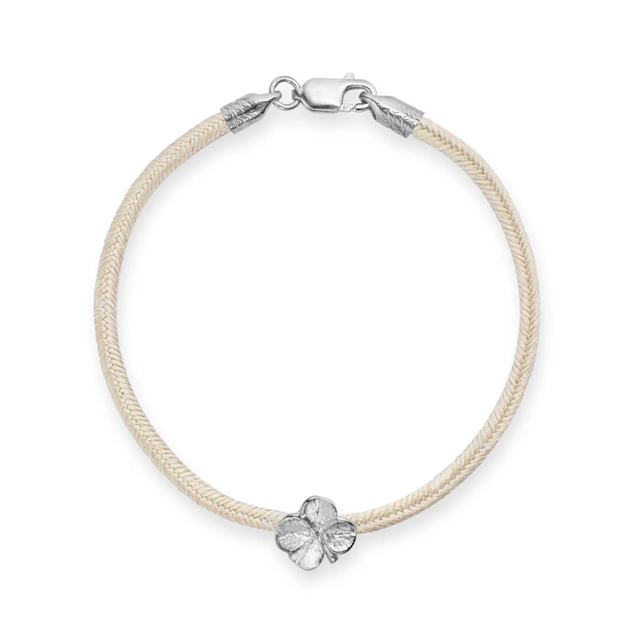 Flora Danica Vierblättriges Kleeblatt-Seidenarmband Champagner - Silber