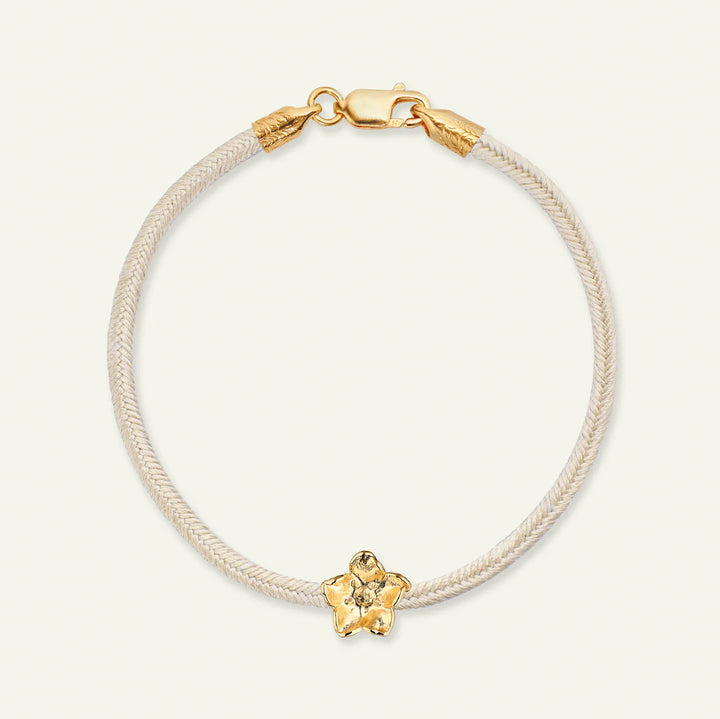 Flora Danica Vergissmeinnicht-Blume Seidenarmband Champagner vergoldet 