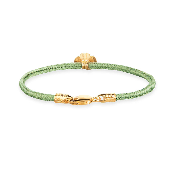 Flora Danica Seidenarmband mit vierblättrigem Kleeblatt, Hellgrün – Vergoldet