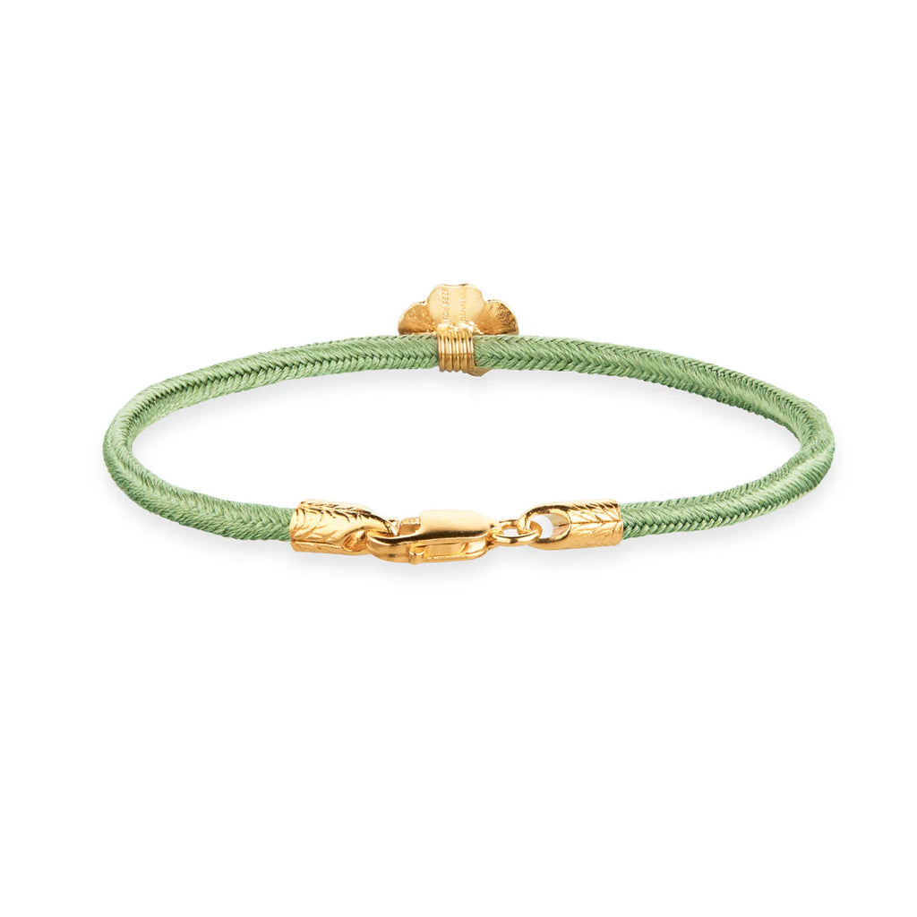 Flora Danica Seidenarmband mit vierblättrigem Kleeblatt, Hellgrün – Vergoldet