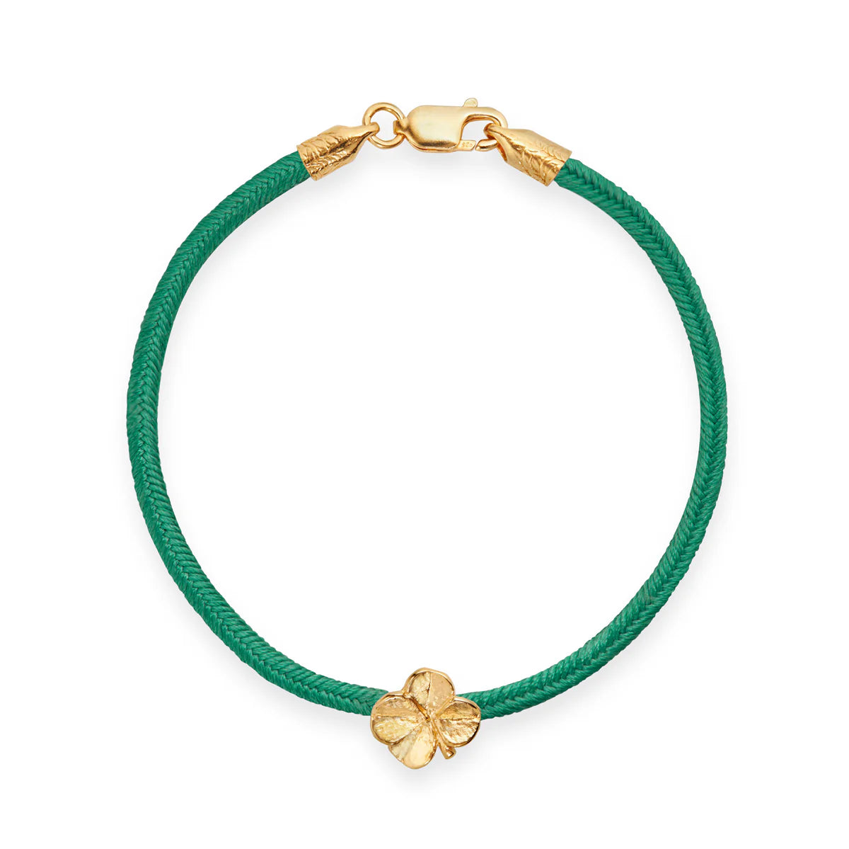 Flora Danica Seidenarmband mit vierblättrigem Kleeblatt, Dunkelgrün – Vergoldet