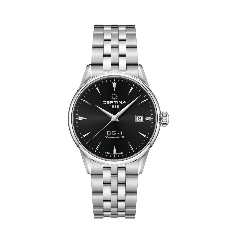 Certina DS-1 Powermatic 80, schwarzes Zifferblatt, 38 mm