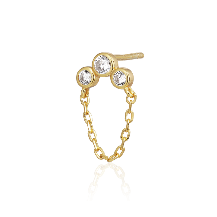 Alura Copenhagen Eclipse Single Ohrstecker – Vergoldet mit doppelter Kette & Zirkonia 