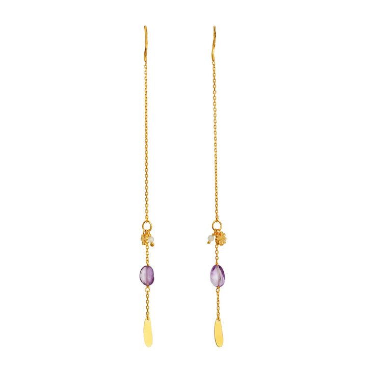Maanesten Emmeline Vergoldete Ohrringe mit Prehnit & Amethyst 