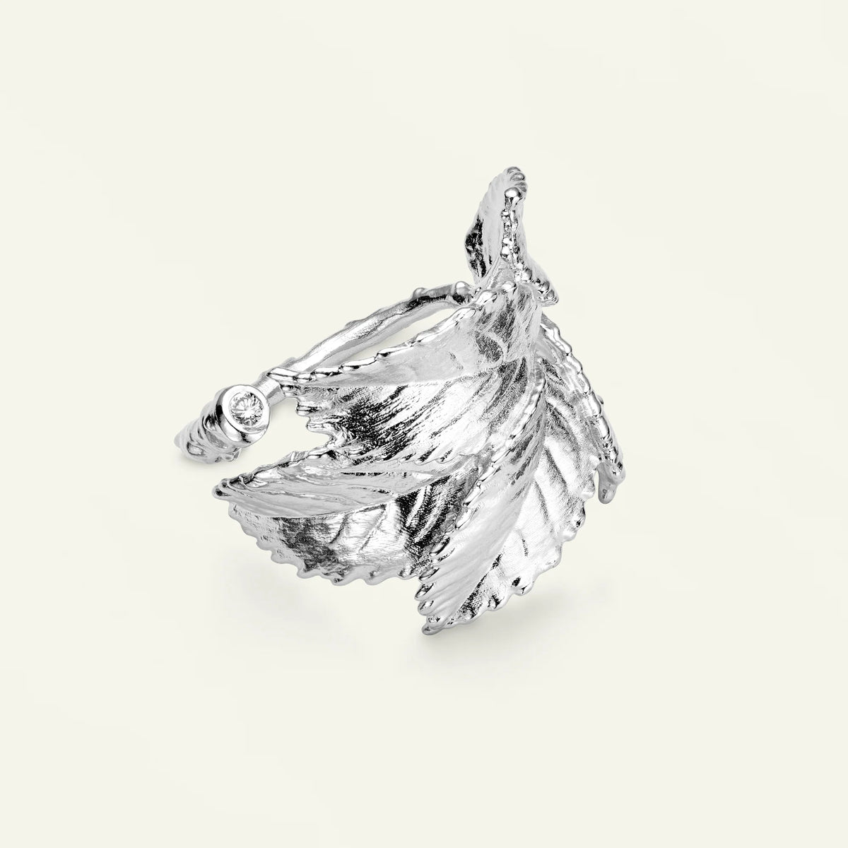 Flora Danica Rosenblad Statement Ring – Silberring mit Diamant – 907.ROS-STRI-S-001