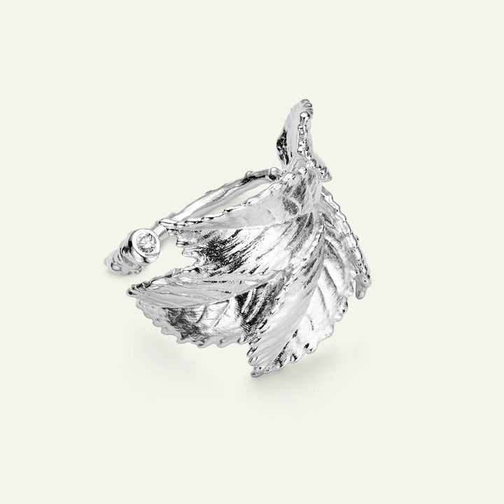 Flora Danica Rosenblad Statement Ring – Silberring mit Diamant – 907.ROS-STRI-S-001