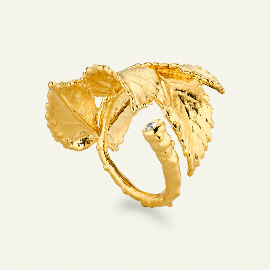 Flora Danica Rosenblatt-Statement-Ring mit Diamant