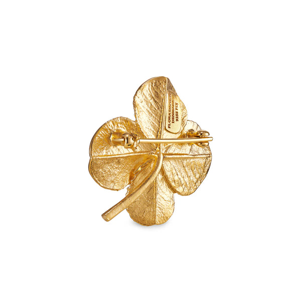 Flora Danica – Vierblättriges Kleeblatt-Brosche mit Pavé-Vergoldung