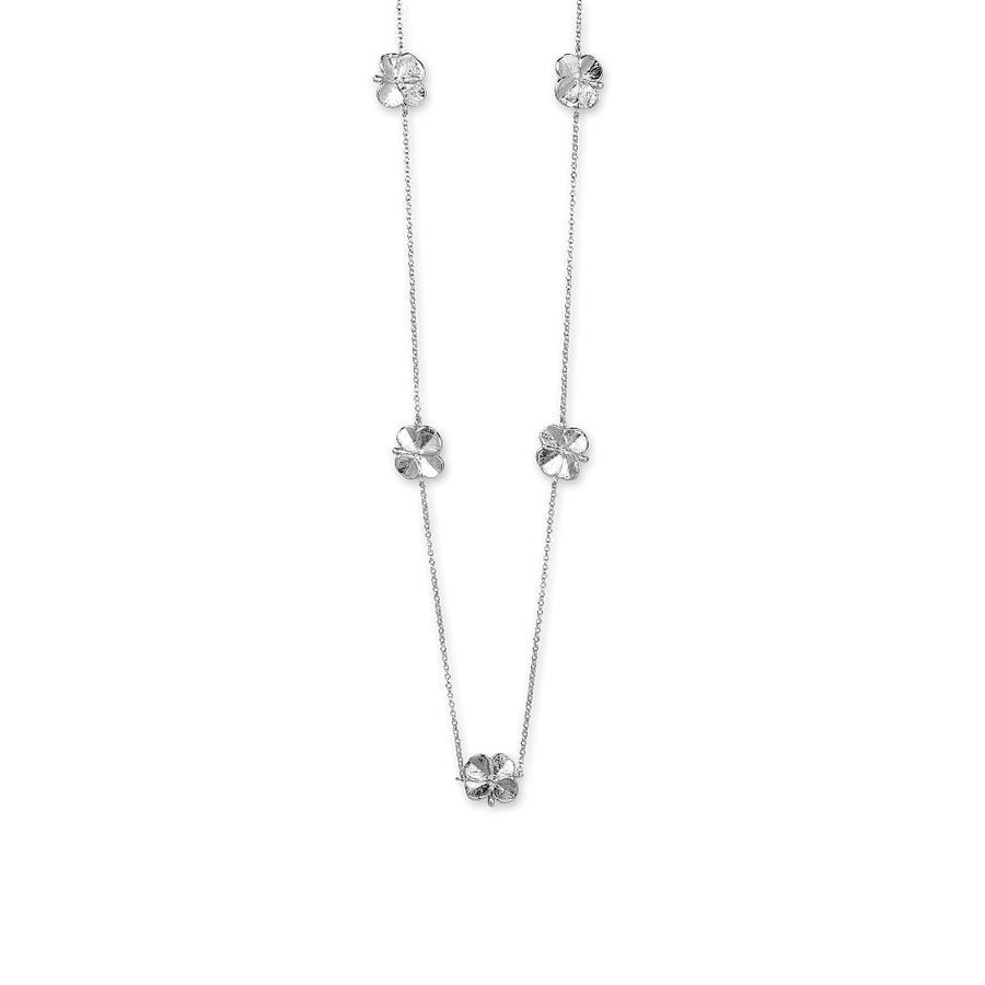 Flora Danica Kleeblatt-Halskette mit fünf Kleeblättern in Silber.