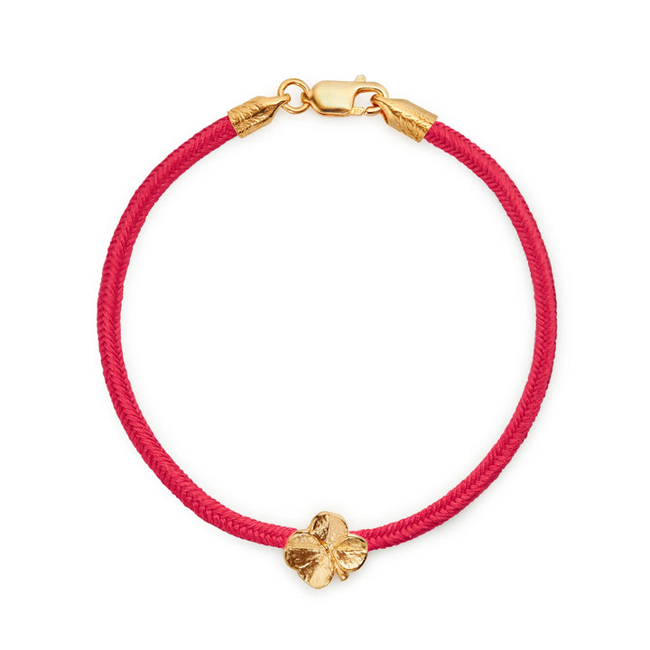 Flora Danica Seidenarmband mit vierblättrigem Kleeblatt, Korallenrot