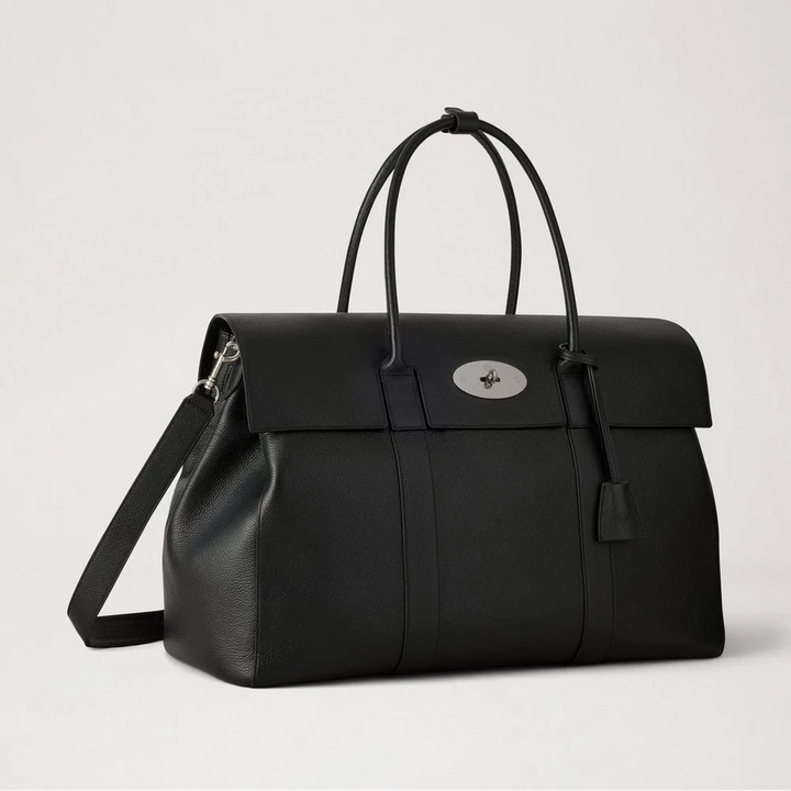 Mulberry håndtaske i sort læder med top-håndtag og aftagelig skulderrem, visning forfra. Model 123456