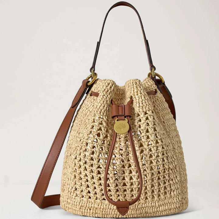 Mulberry Kleine Crochet Bucket Natural Crochet Raffia 