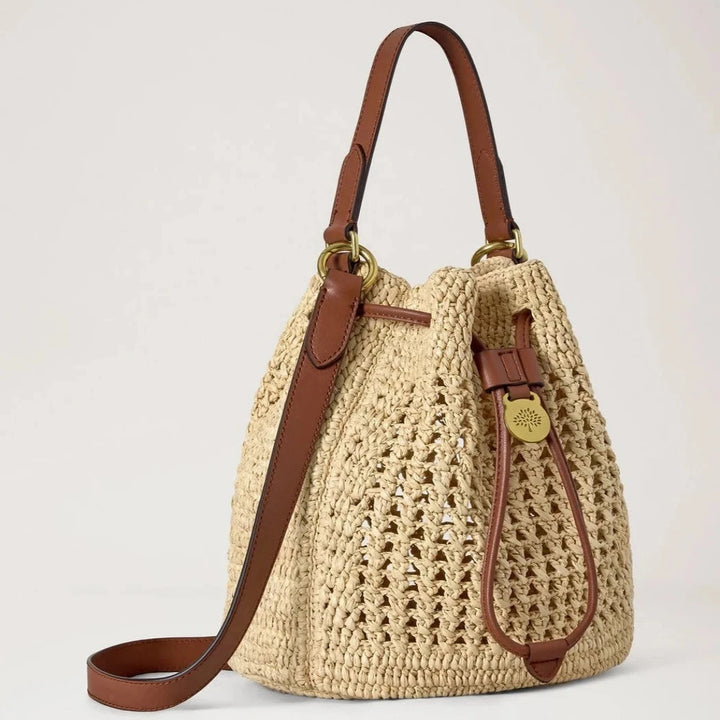 Mulberry Kleine Crochet Bucket Natural Crochet Raffia 
