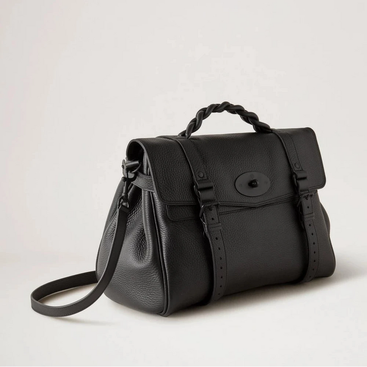 Mulberry Übergroßes schwarzes Alexa-Leder mit grober Narbung