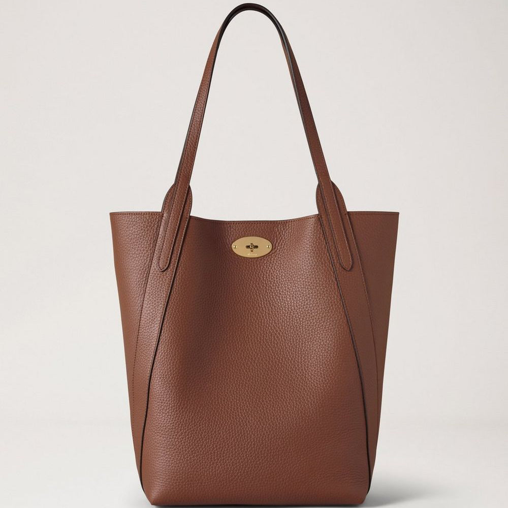 Mulberry North South Bayswater Handtasche aus schwerem, genarbtem Leder in hellem Eichenbraun