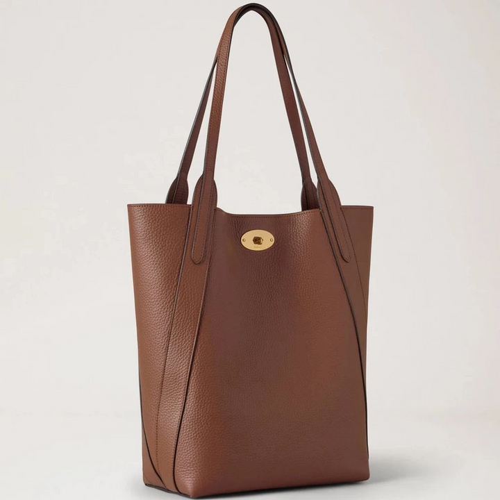 Mulberry North South Bayswater Handtasche aus schwerem, genarbtem Leder in hellem Eichenbraun