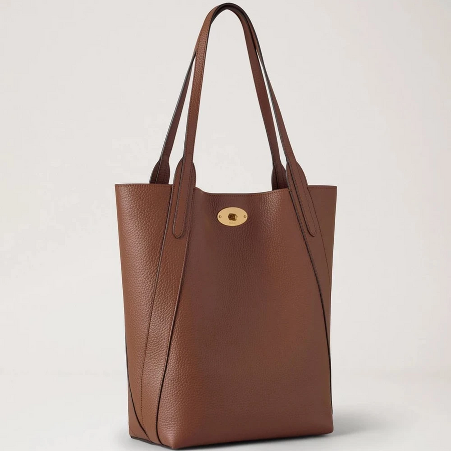 Mulberry North South Bayswater Handtasche aus schwerem, genarbtem Leder in hellem Eichenbraun