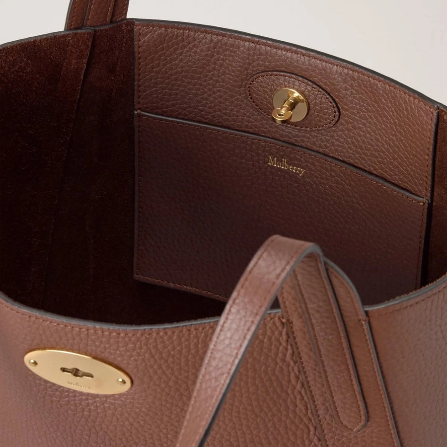 Mulberry North South Bayswater Handtasche aus schwerem, genarbtem Leder in hellem Eichenbraun