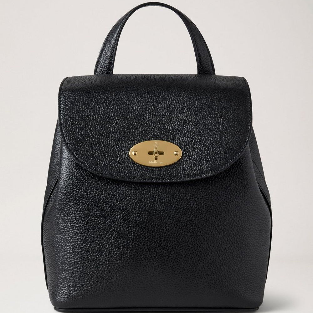 Mulberry Mini Bayswater Rucksack, kleines Modell, klassisches Narbenleder, Schwarz