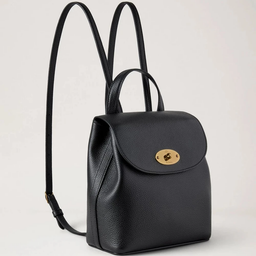 Mulberry Mini Bayswater Rucksack, kleines Modell, klassisches Narbenleder, Schwarz