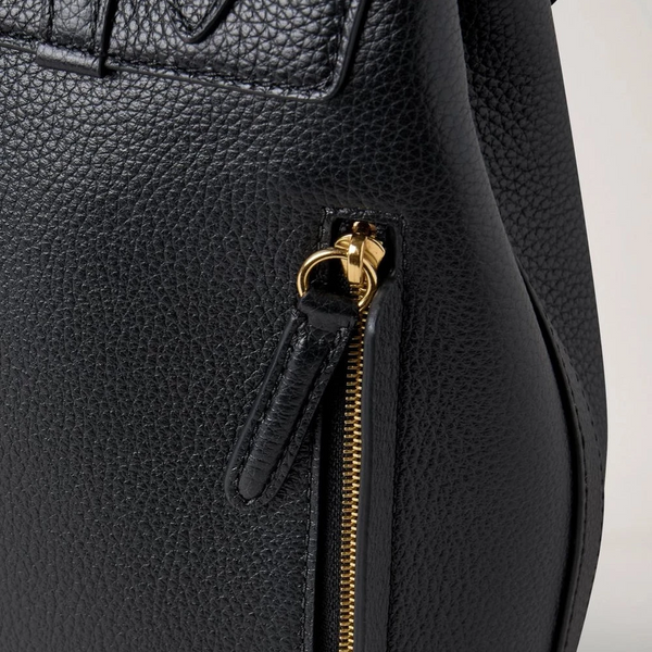 Mulberry Mini Bayswater Rucksack, kleines Modell, klassisches Narbenleder, Schwarz