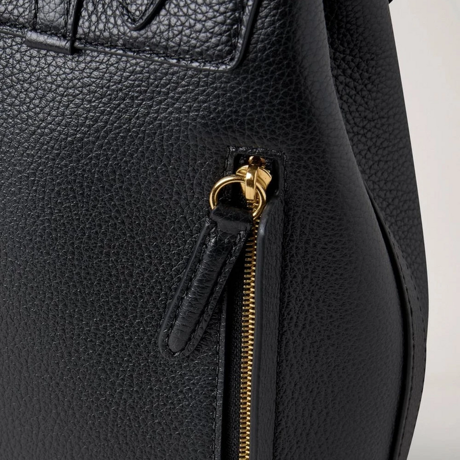 Mulberry Mini Bayswater Rucksack, kleines Modell, klassisches Narbenleder, Schwarz