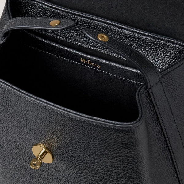 Mulberry Mini Bayswater Rucksack, kleines Modell, klassisches Narbenleder, Schwarz