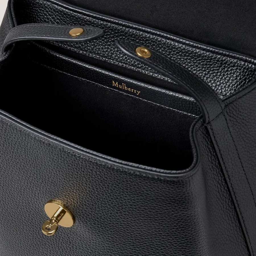 Mulberry Mini Bayswater Rucksack, kleines Modell, klassisches Narbenleder, Schwarz