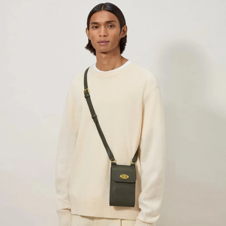 Mulberry Mini-Antony-Beutel, klein, klassische Körnung, Wacholdergrün