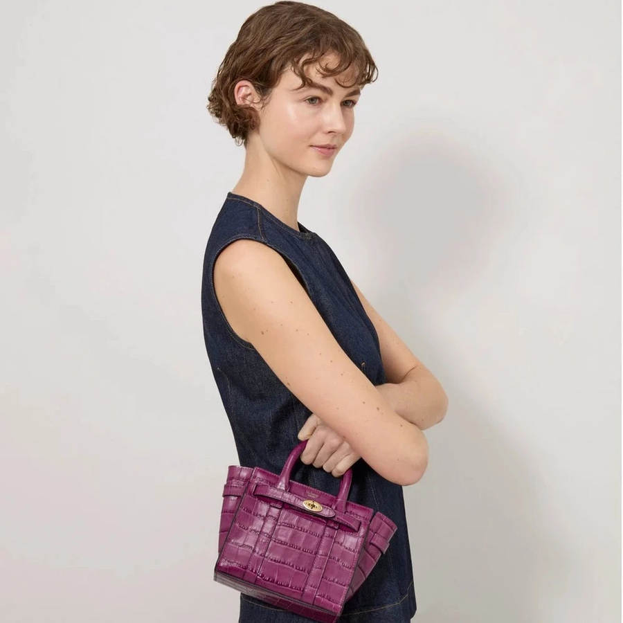 Mulberry Bayswater Orchid Bloom Glänzendes kleines Krokodil mit Mikroreißverschluss