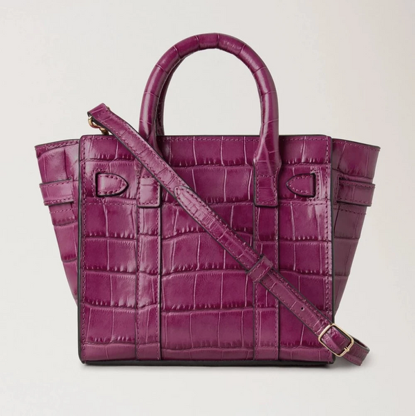 Mulberry Bayswater Orchid Bloom Glänzendes kleines Krokodil mit Mikroreißverschluss