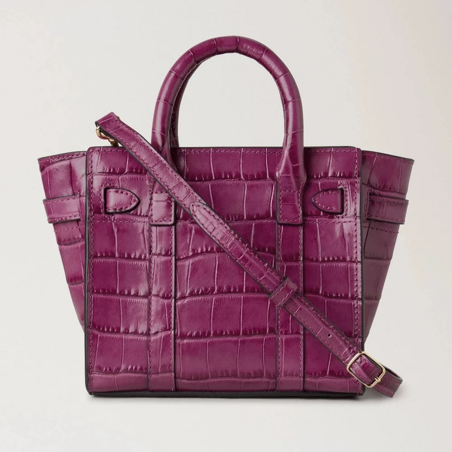 Mulberry Bayswater Orchid Bloom Glänzendes kleines Krokodil mit Mikroreißverschluss