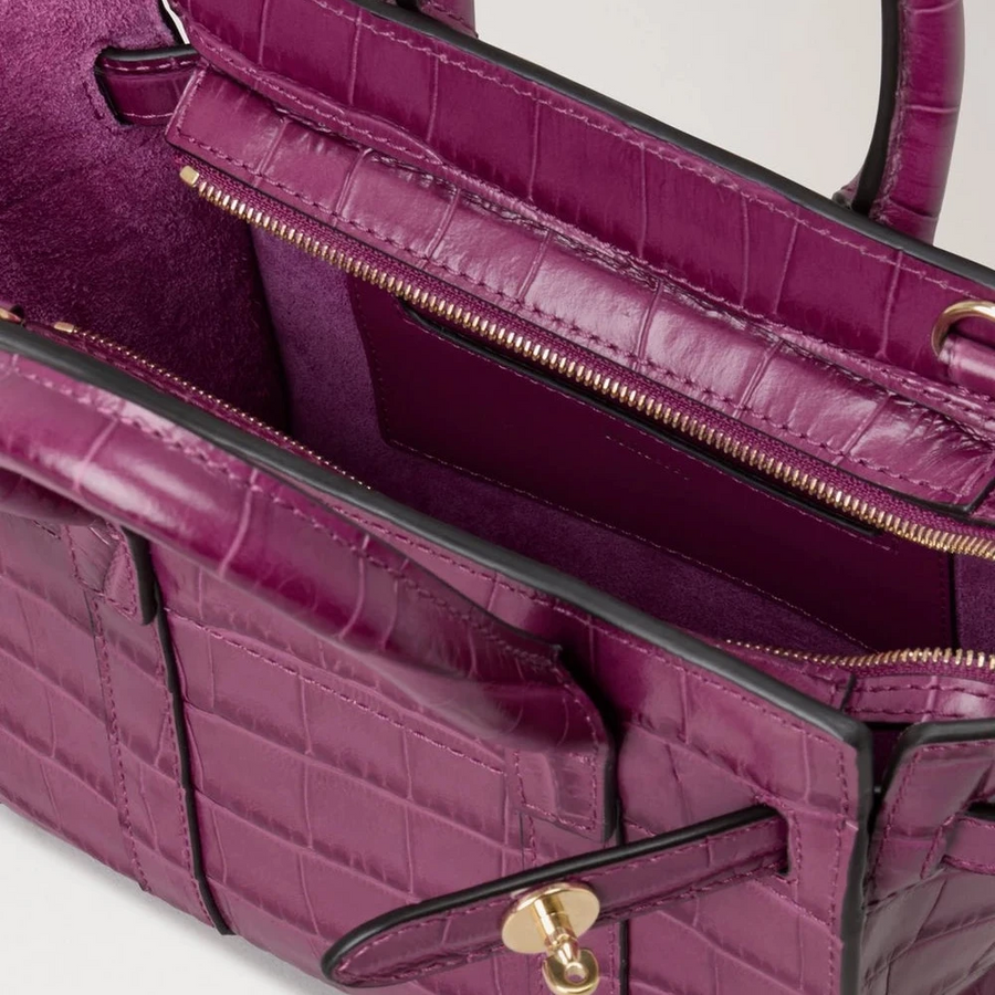 Mulberry Bayswater Orchid Bloom Glänzendes kleines Krokodil mit Mikroreißverschluss