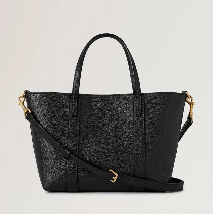 Mulberry Mini Bayswater Tote Kleine Handtasche aus klassischem, genarbtem Leder, Schwarz