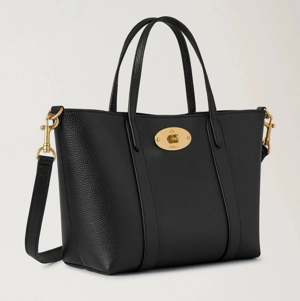 Mulberry Mini Bayswater Tote Kleine Handtasche aus klassischem, genarbtem Leder, Schwarz