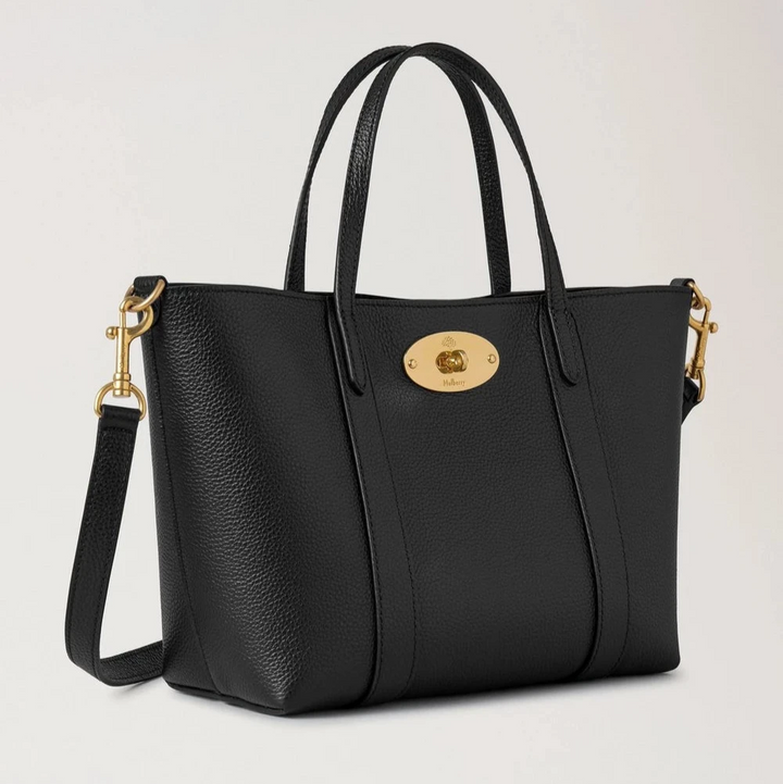 Mulberry Mini Bayswater Tote Kleine Handtasche aus klassischem, genarbtem Leder, Schwarz