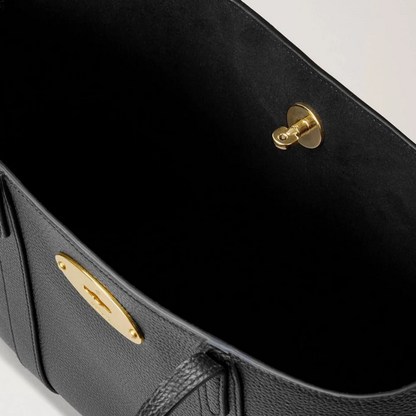 Mulberry Mini Bayswater Tote Kleine Handtasche aus klassischem, genarbtem Leder, Schwarz