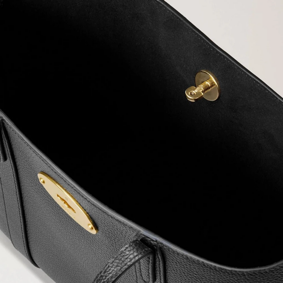 Mulberry Mini Bayswater Tote Kleine Handtasche aus klassischem, genarbtem Leder, Schwarz
