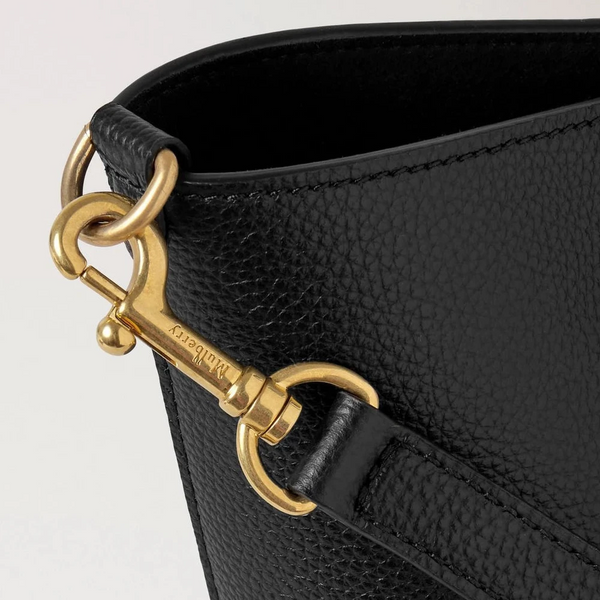 Mulberry Mini Bayswater Tote Kleine Handtasche aus klassischem, genarbtem Leder, Schwarz