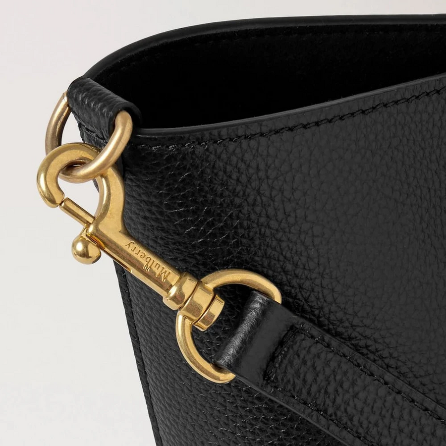 Mulberry Mini Bayswater Tote Kleine Handtasche aus klassischem, genarbtem Leder, Schwarz