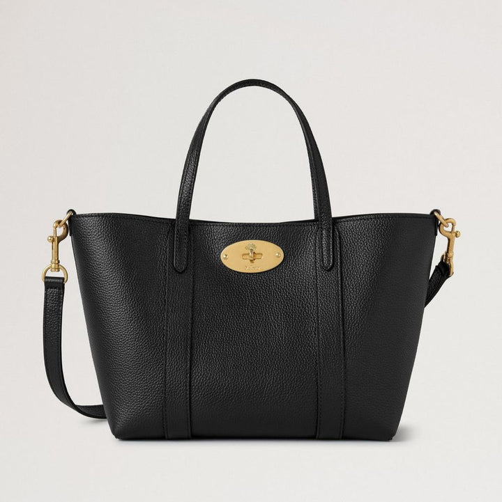 Mulberry Mini Bayswater Tote Kleine Handtasche aus klassischem, genarbtem Leder, Schwarz