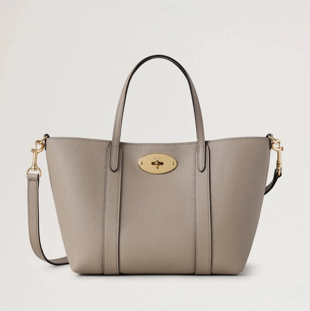 Mulberry Mini Bayswater Tote Kleine Handtasche aus klassischem genarbtem Kaschmirleder in Taupe