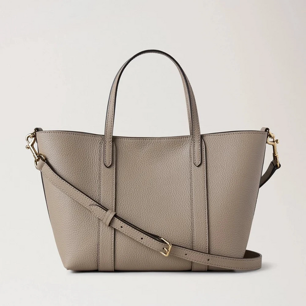 Mulberry Mini Bayswater Tote Kleine Handtasche aus klassischem genarbtem Kaschmirleder in Taupe