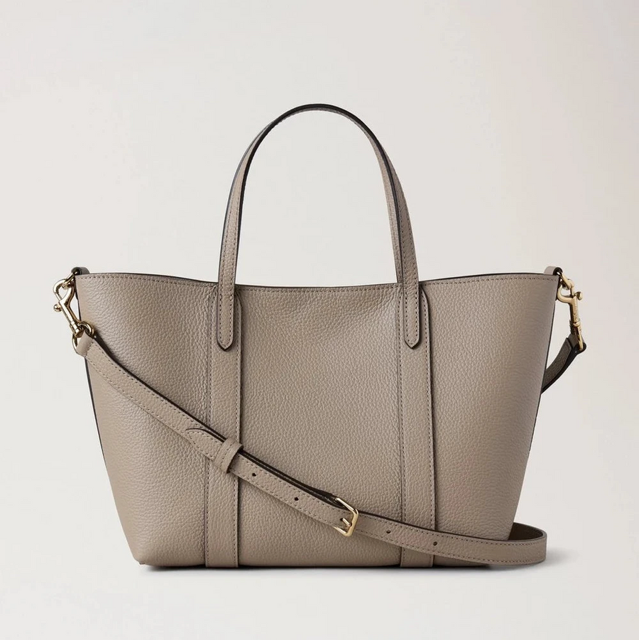 Mulberry Mini Bayswater Tote Kleine Handtasche aus klassischem genarbtem Kaschmirleder in Taupe